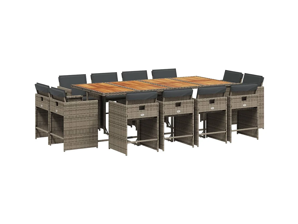 An Daingean  Ensemble à manger de jardin coussins 13 pcs gris résine tressée