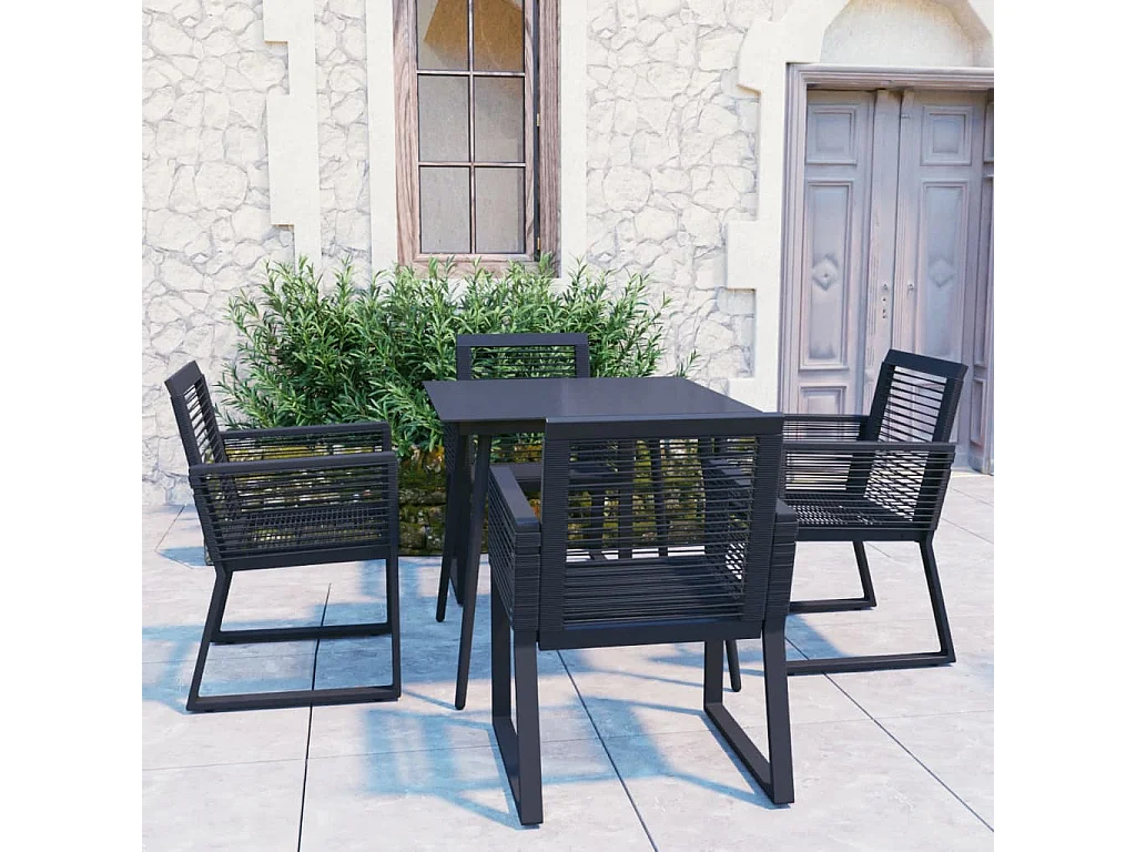 Ralvir  Ensemble à manger d'extérieur 5 pcs Rotin PVC Noir