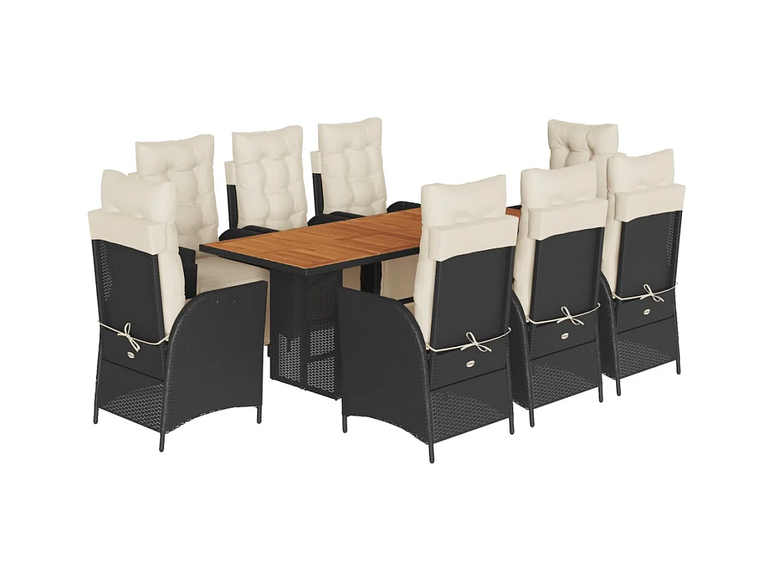 Anselm  Ensemble à manger de jardin 9pcs coussins noir résine tressée