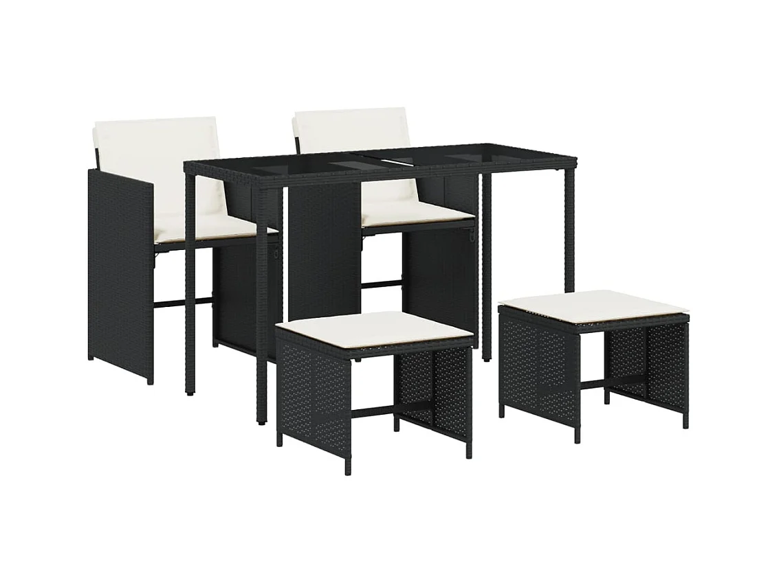 Kelior  Ensemble à manger de jardin coussins 5pcs Noir Résine tressée