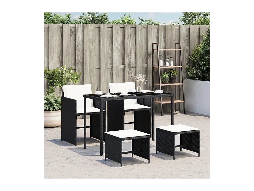 Kelior  Ensemble à manger de jardin coussins 5pcs Noir Résine tressée