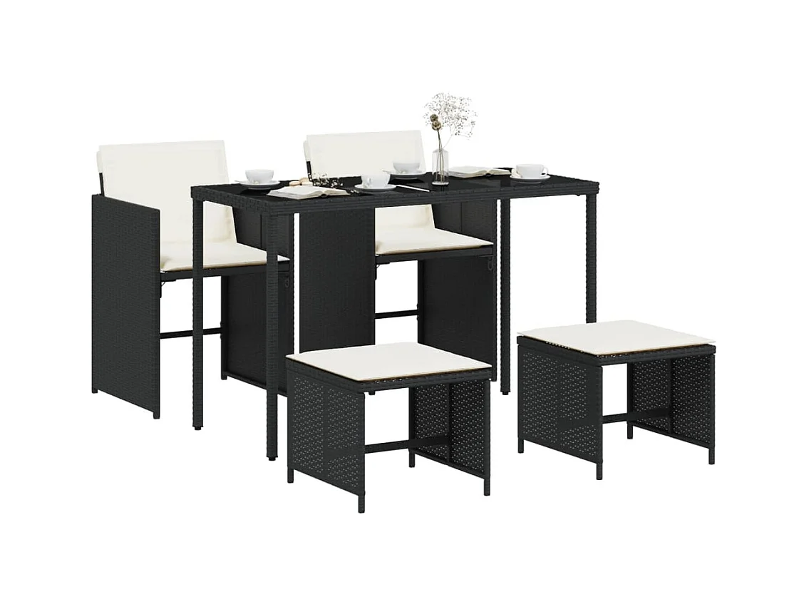 Kelior  Ensemble à manger de jardin coussins 5pcs Noir Résine tressée