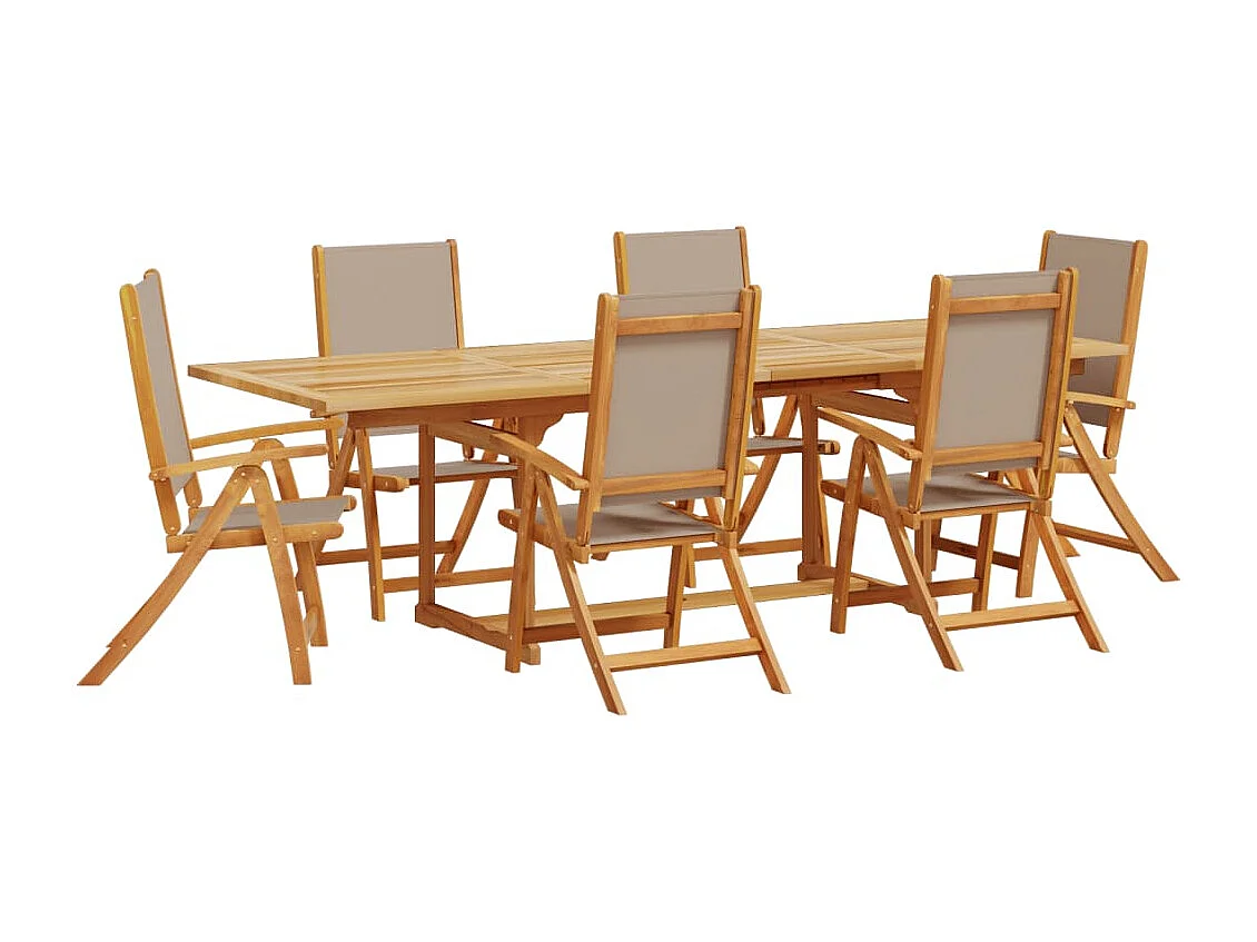 Bussum  Juego comedor de jardín 7 pzas madera maciza acacia y textileno