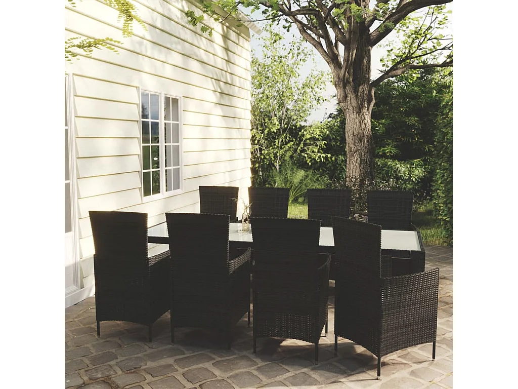 Fea  Ensemble à manger d'extérieur 9pcs coussins résine tressée noir