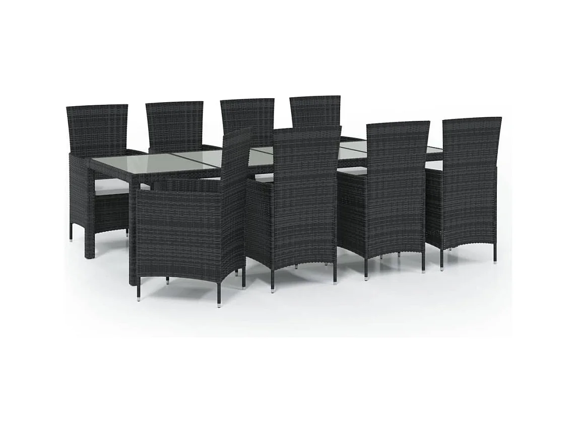 Fea  Set comedor de jardín 9 piezas y cojines ratán sintético negro