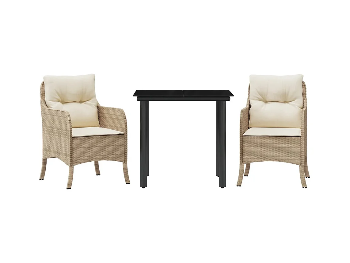 Randwijk  Ensemble à manger de jardin et coussins 3 pcs Beige poly rotin