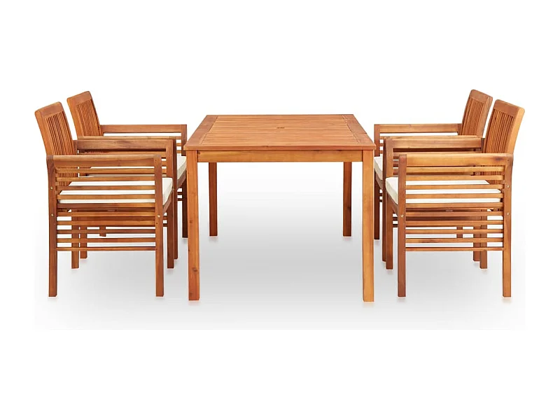 Bourges  Ensemble à manger d'extérieur 5 pcs et coussins Acacia solide