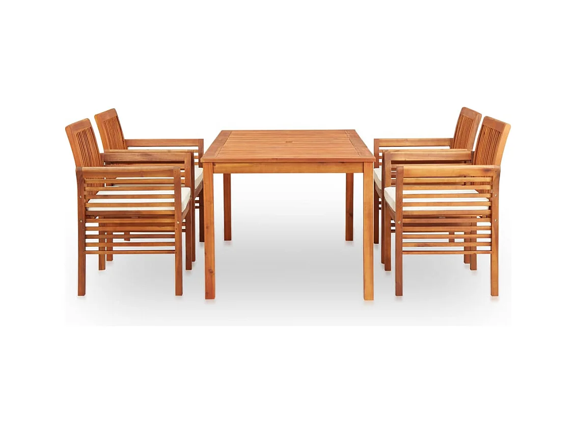 Bourges  Ensemble à manger d'extérieur 5 pcs et coussins Acacia solide