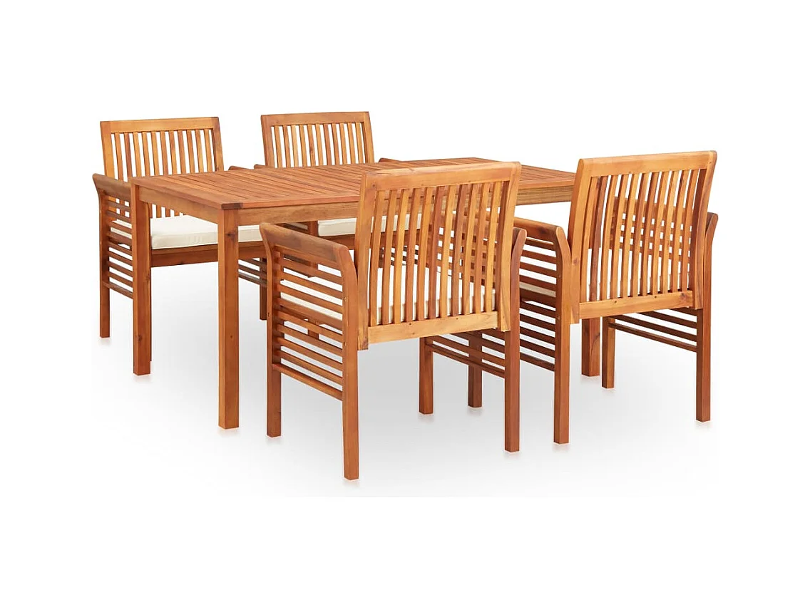 Bourges  Ensemble à manger d'extérieur 5 pcs et coussins Acacia solide