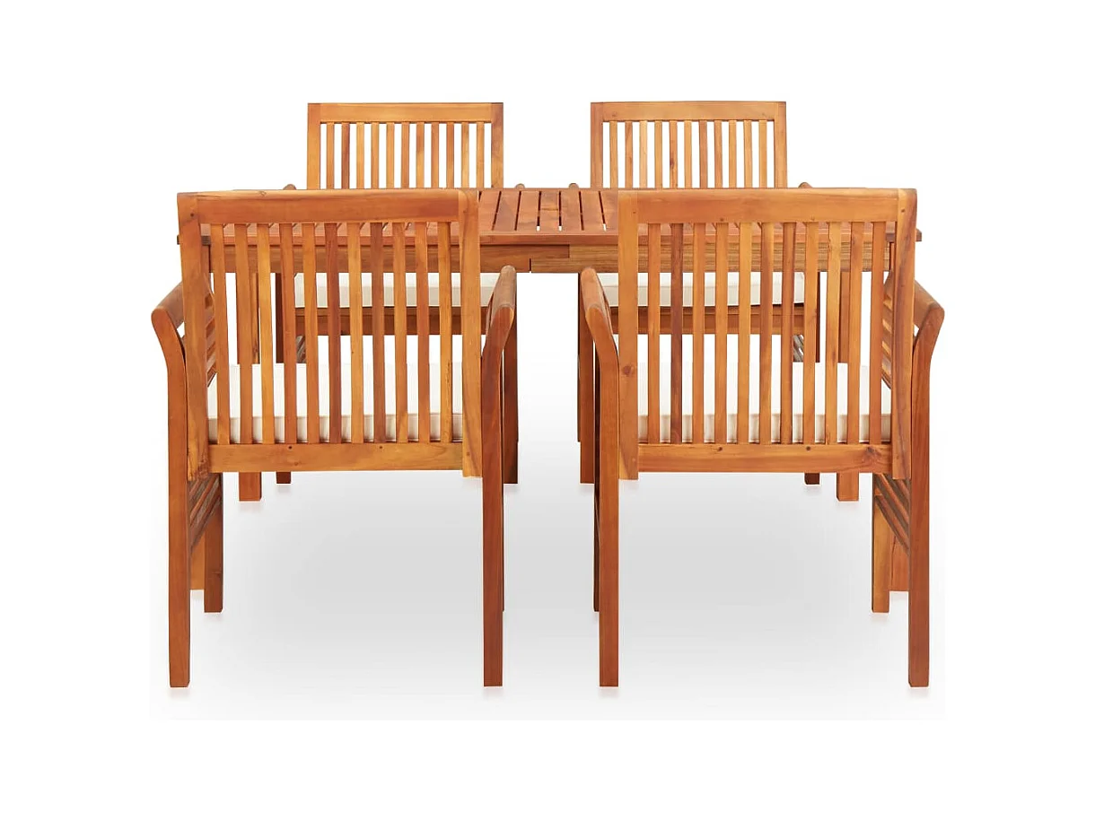 Bourges  Ensemble à manger d'extérieur 5 pcs et coussins Acacia solide