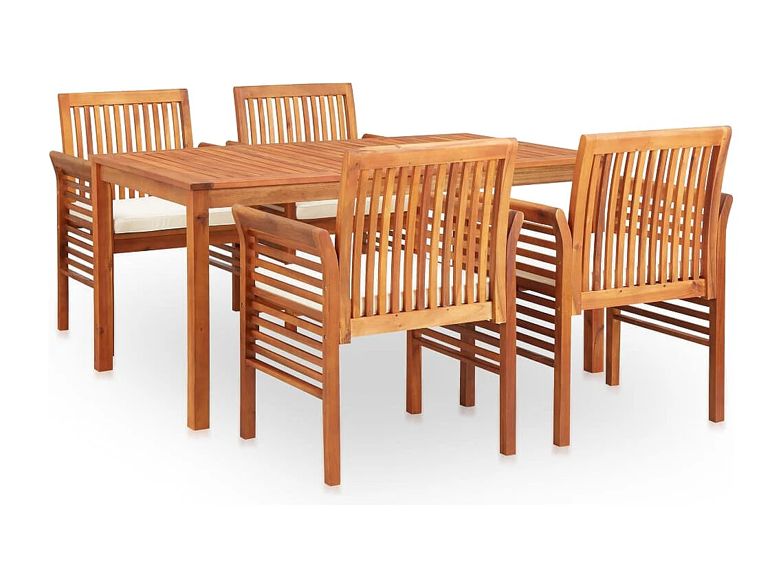 Bourges  Ensemble à manger d'extérieur 5 pcs et coussins Acacia solide