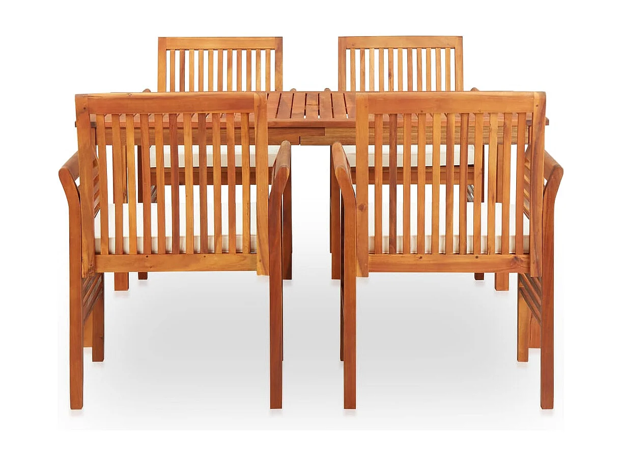 Bourges  Ensemble à manger d'extérieur 5 pcs et coussins Acacia solide