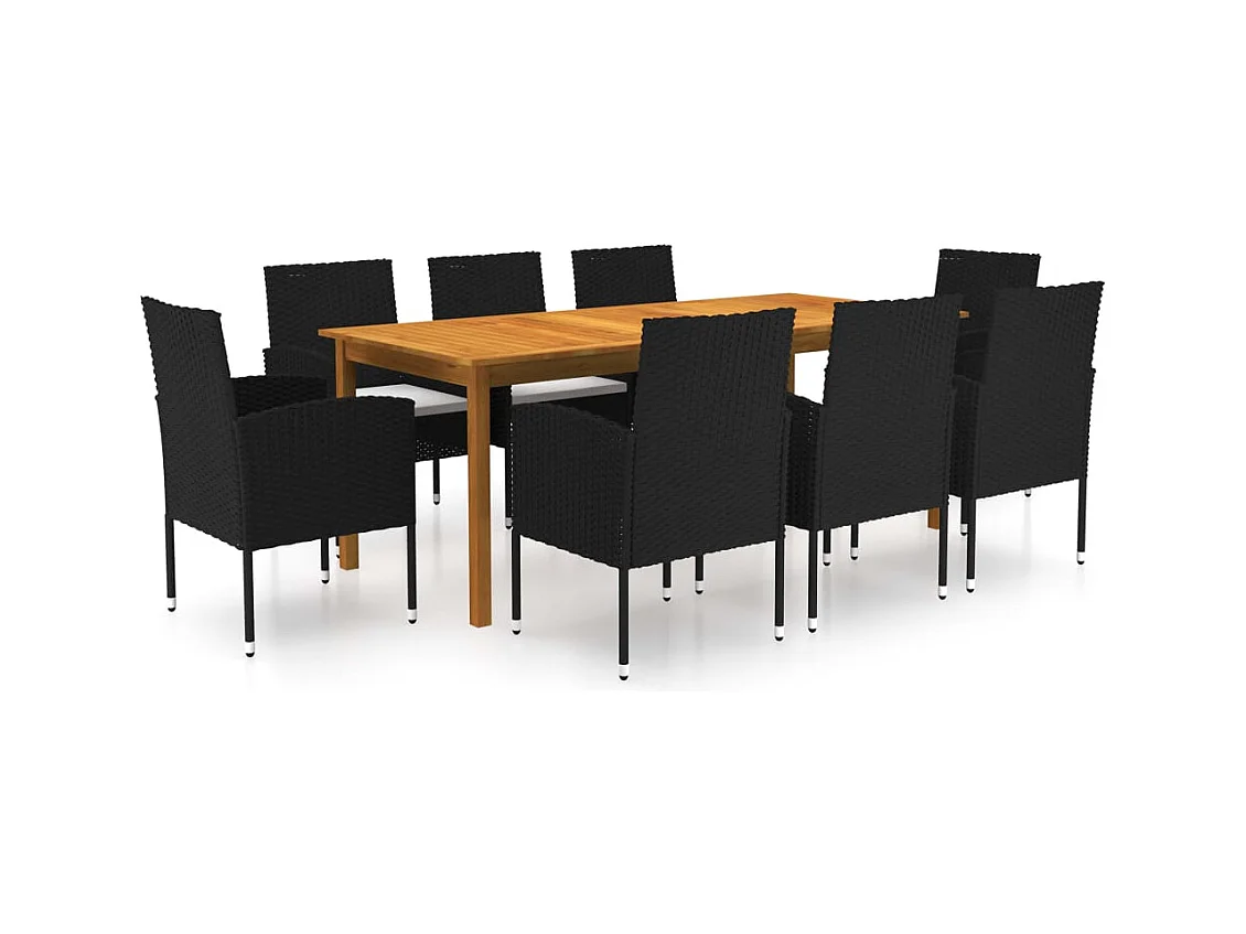 Redouane  Ensemble à manger de jardin 9 pcs Noir