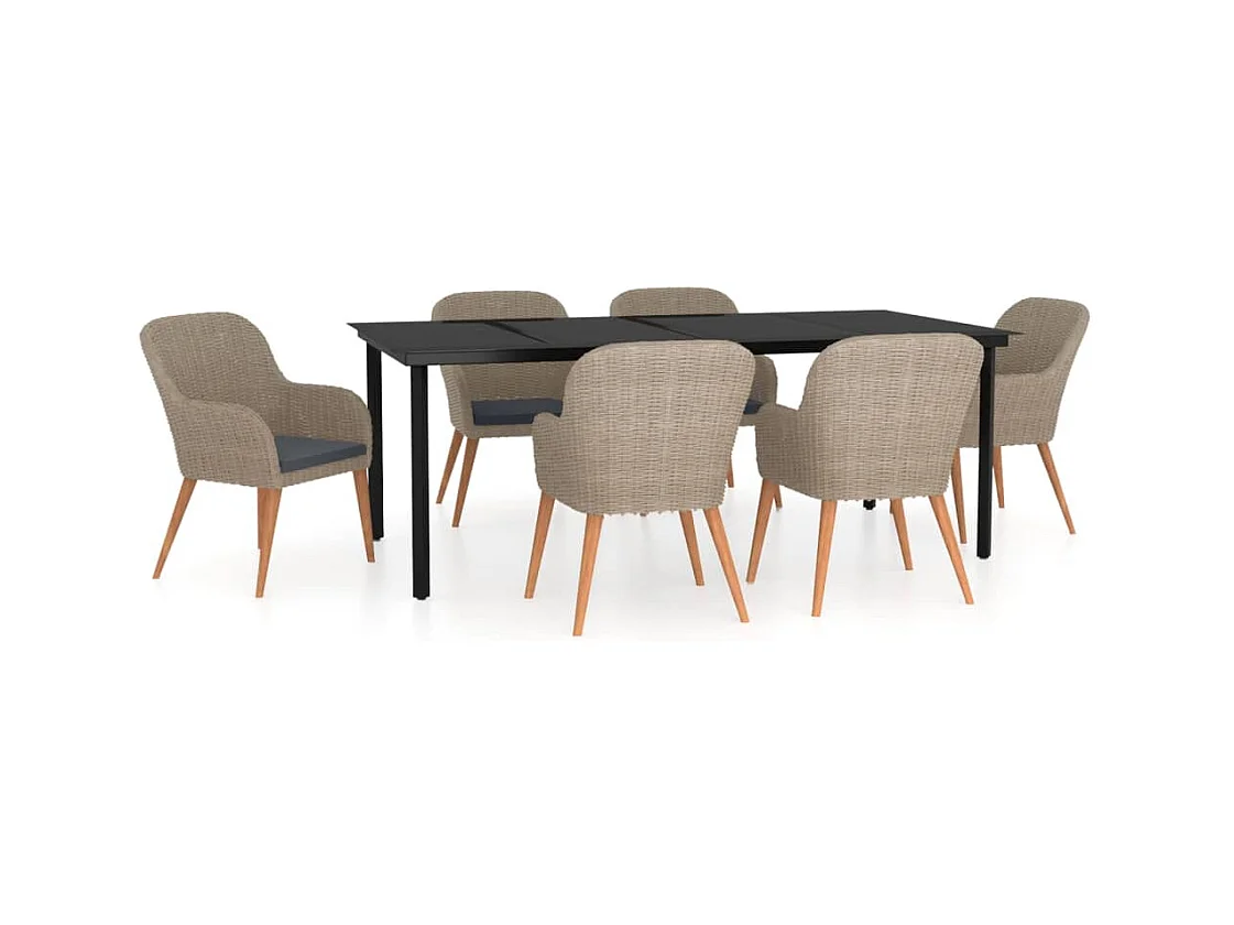 Zevrik  7-delige Tuinset met kussens bruin