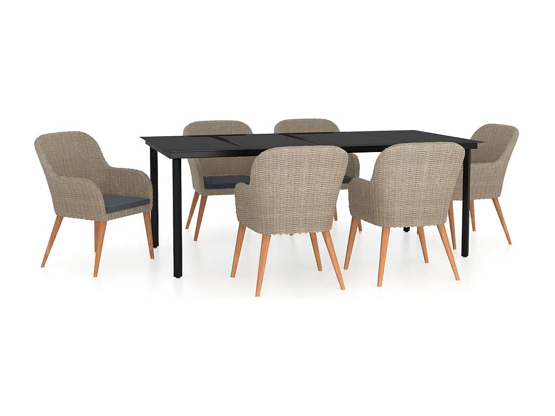 Zevrik  Ensemble à manger de jardin et coussins 7 pcs Marron