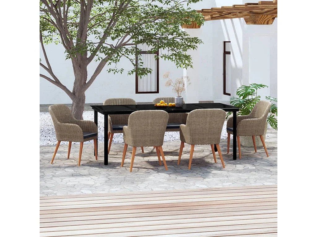 Zevrik  Ensemble à manger de jardin et coussins 7 pcs Marron