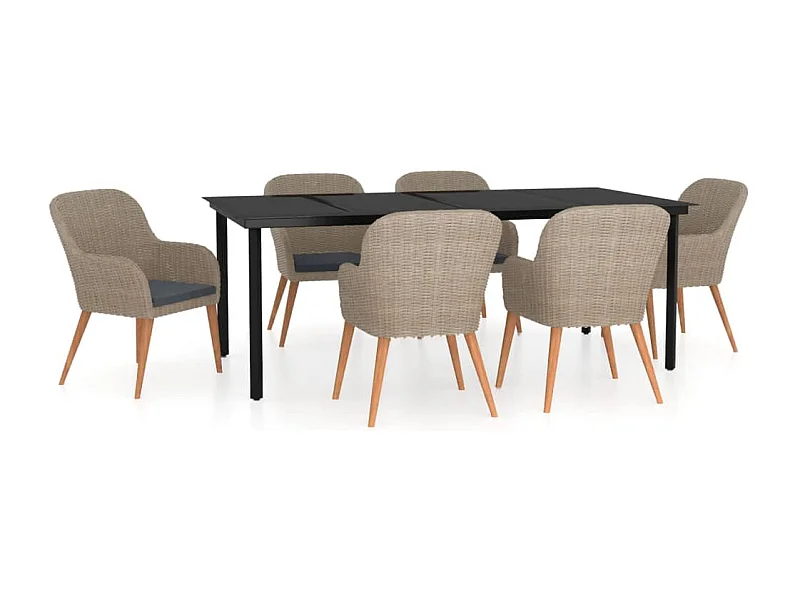 Zevrik  7-delige Tuinset met kussens bruin