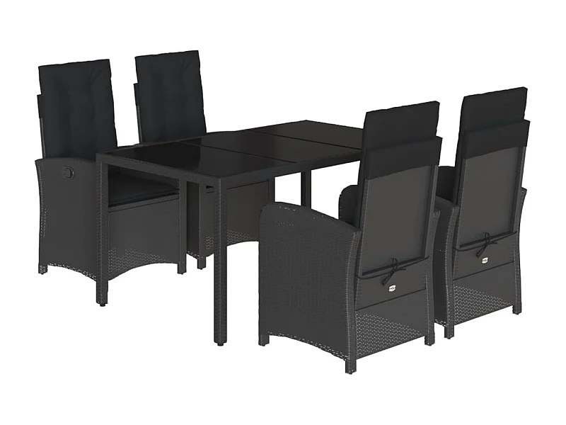 Vinkel  Ensemble à manger de jardin coussins 5pcs Noir Résine tressée