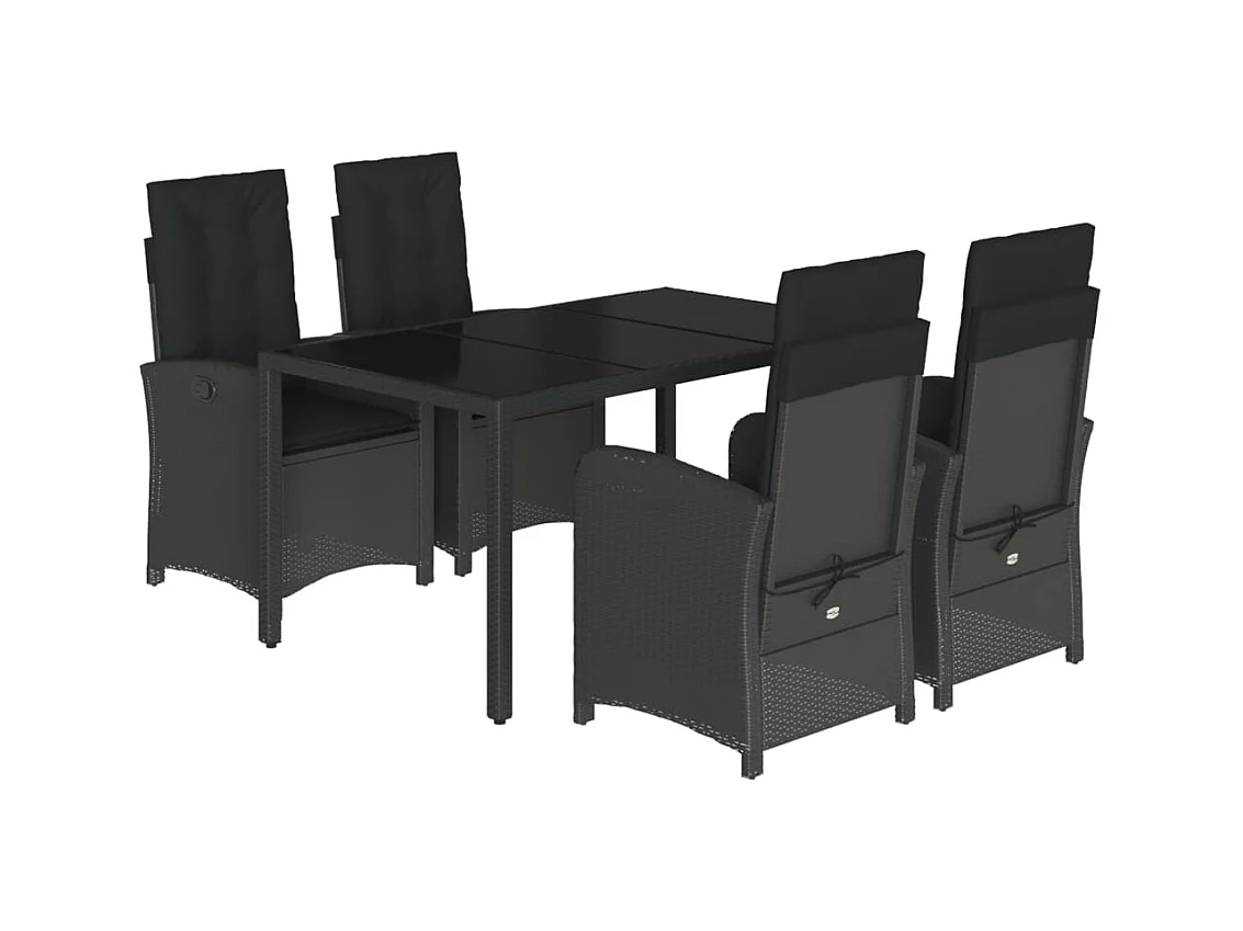 Vinkel  Ensemble à manger de jardin coussins 5pcs Noir Résine tressée