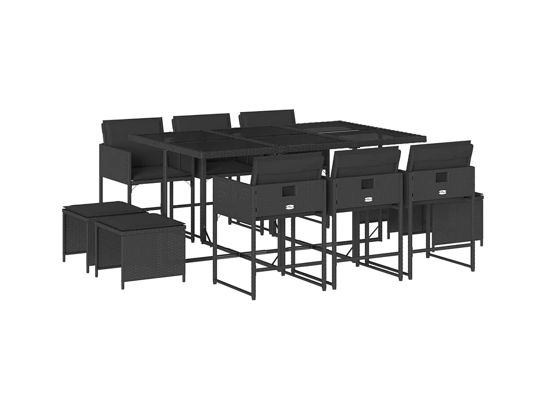 Kirkland  Ensemble à manger de jardin 11 pcs coussins noir résine tressée