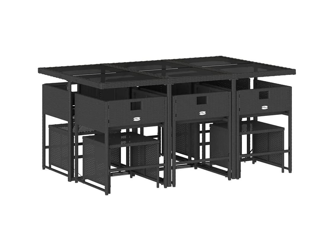 Kirkland  Ensemble à manger de jardin 11 pcs coussins noir résine tressée