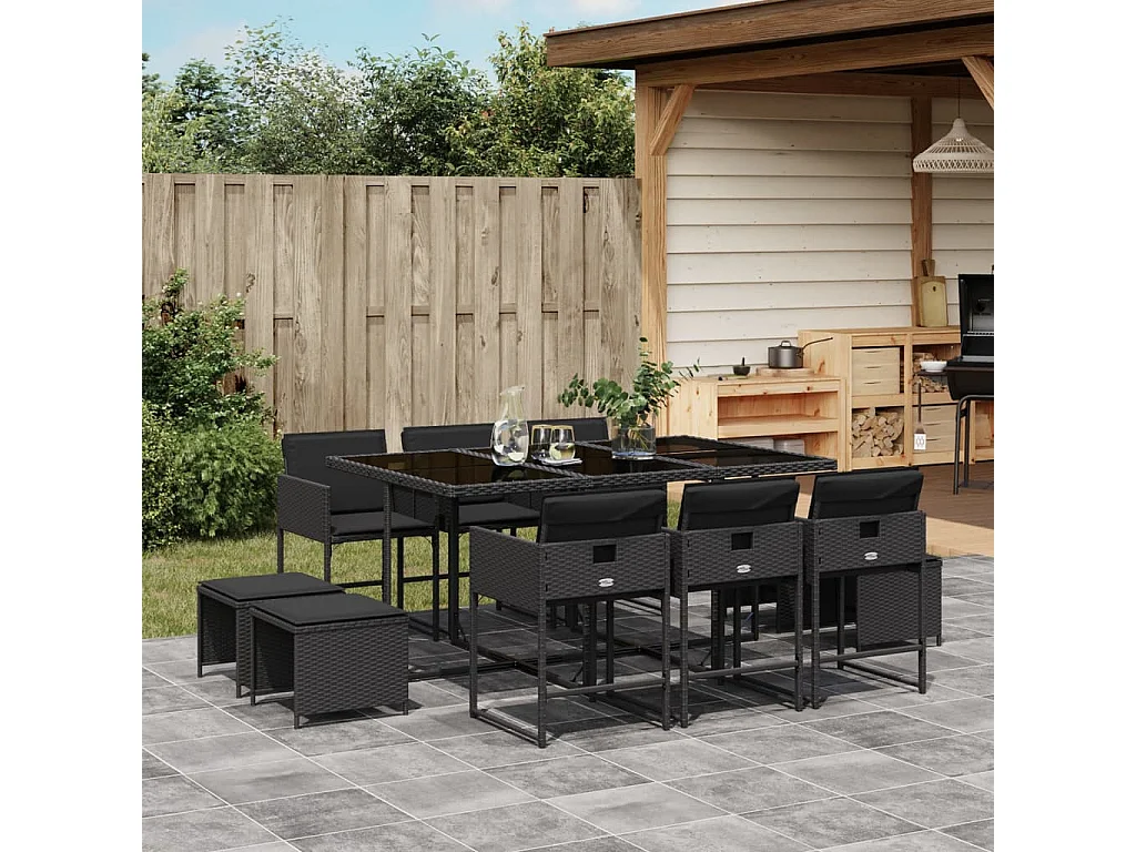 Kirkland  11-delige Tuinset met kussens poly rattan zwart