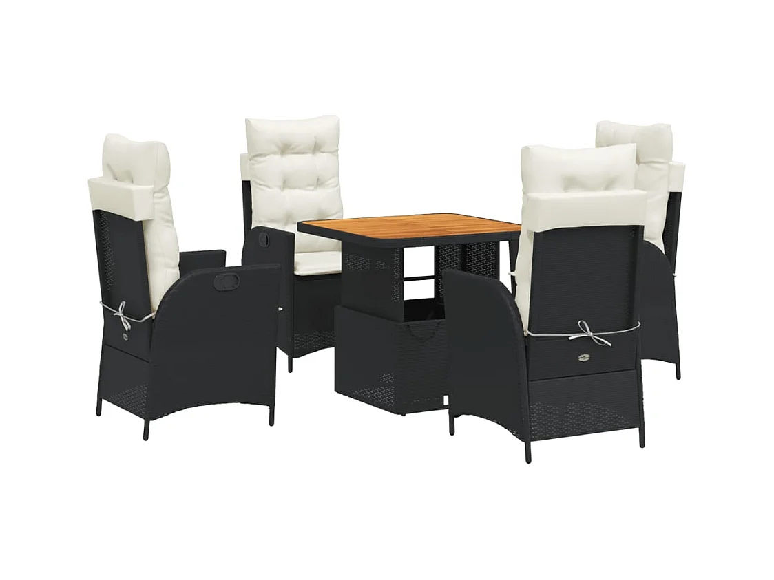 Marius  Ensemble à manger de jardin coussins 5pcs Noir Résine tressée