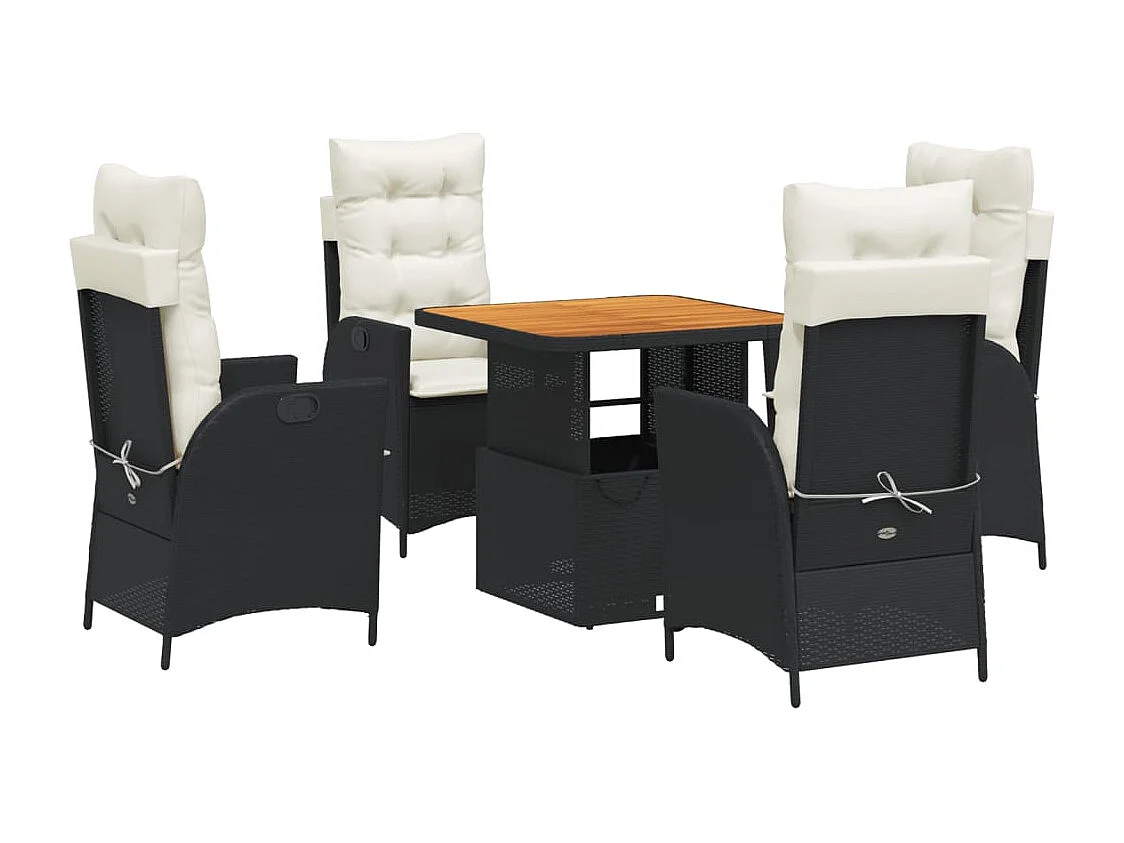 Marius  Ensemble à manger de jardin coussins 5pcs Noir Résine tressée