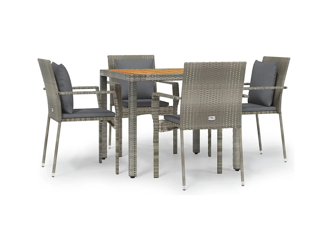 Van Buren  Ensemble à manger de jardin 5 pcs coussins gris résine tressée