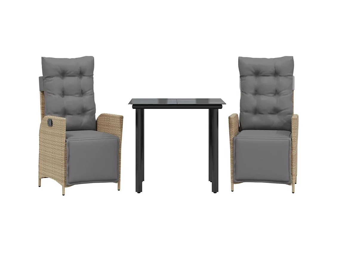 Warner Robins  Ensemble à manger de jardin et coussins 3 pcs mélange beige