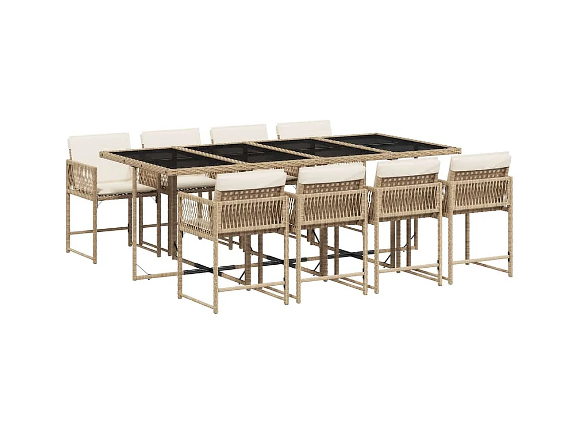 Sharif  Ensemble à manger de jardin et coussins 9 pcs beige Poly rotin