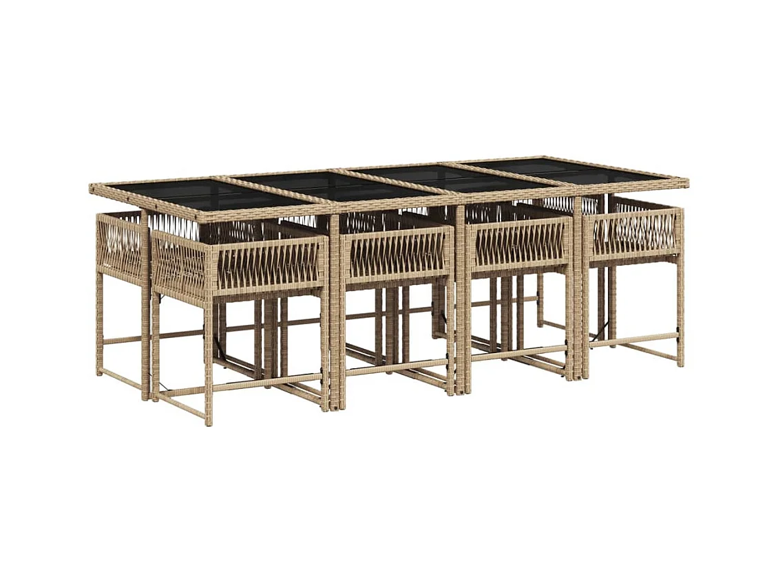 Sharif  Ensemble à manger de jardin et coussins 9 pcs beige Poly rotin