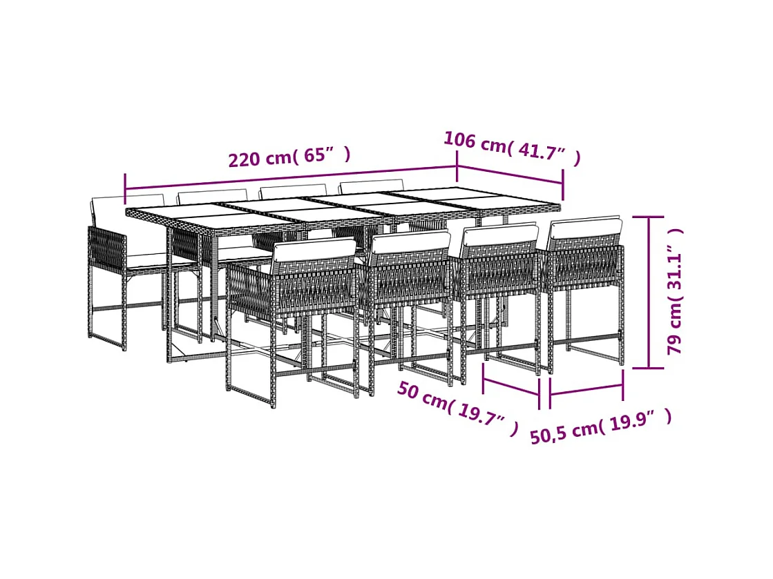 Sharif  Ensemble à manger de jardin et coussins 9 pcs beige Poly rotin