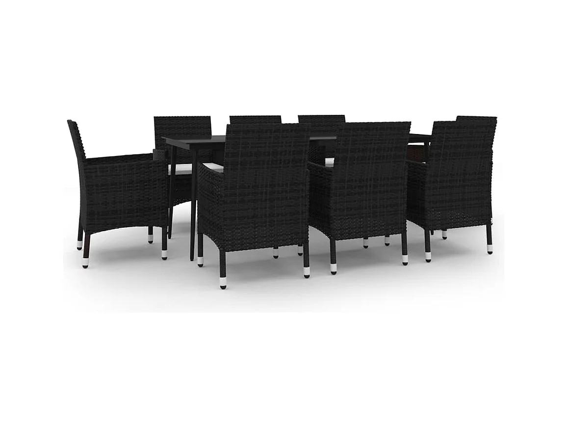 Carlinville  Ensemble à manger de jardin coussins 9 pcs Résine tressée Verre