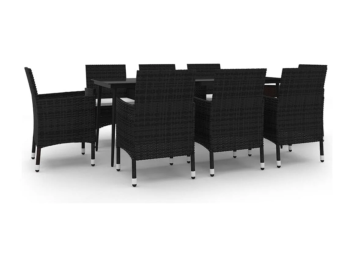 Carlinville  Set comedor de jardín 9 pzas y cojines ratán sintético y vidrio