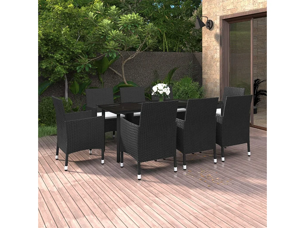 Carlinville  Set comedor de jardín 9 pzas y cojines ratán sintético y vidrio