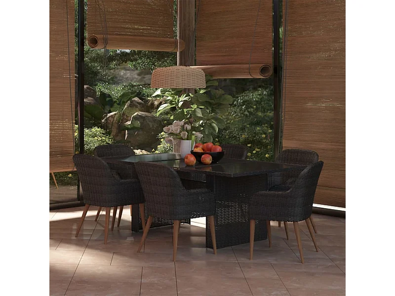 Garden Furniture -  Juego de comedor para jardín 7 piezas ratán sintético negro