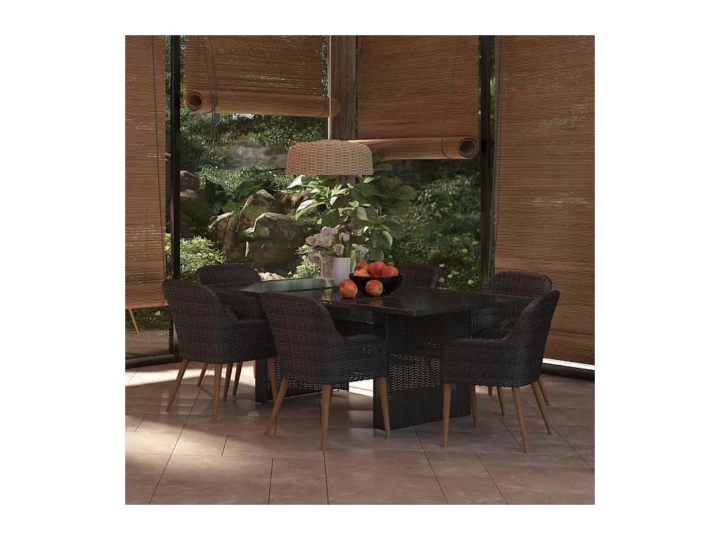 Garden Furniture -  Juego de comedor para jardín 7 piezas ratán sintético negro