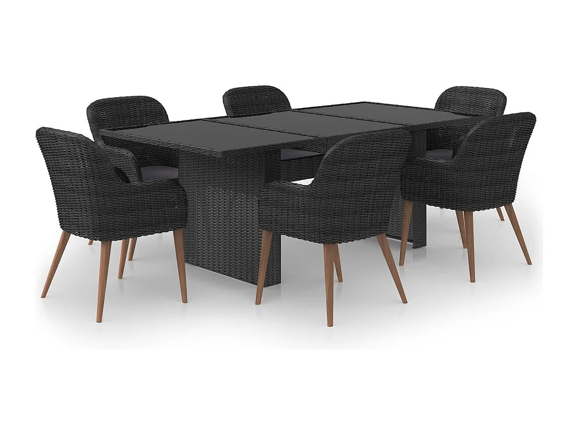 Garden Furniture -  Ensemble à manger de jardin 7 pcs Résine tressée Noir