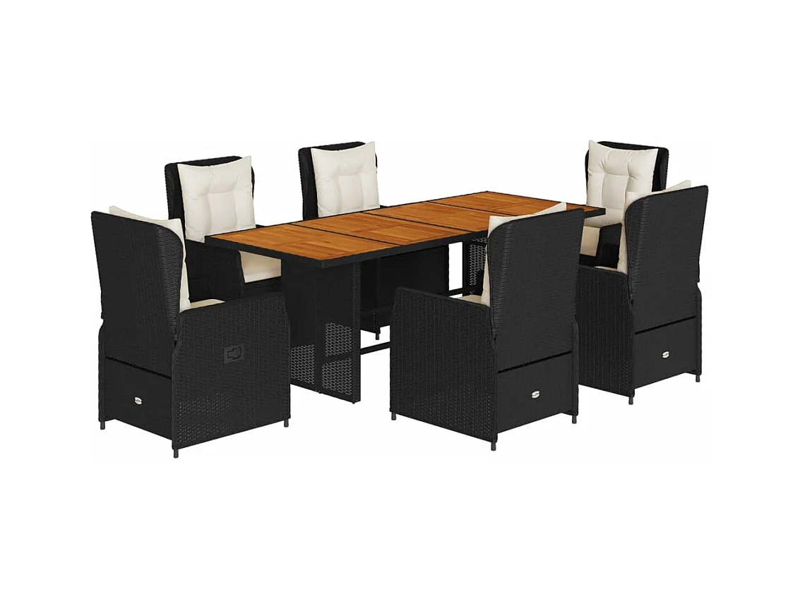 Zion  7-delige Tuinset met kussens poly rattan zwart