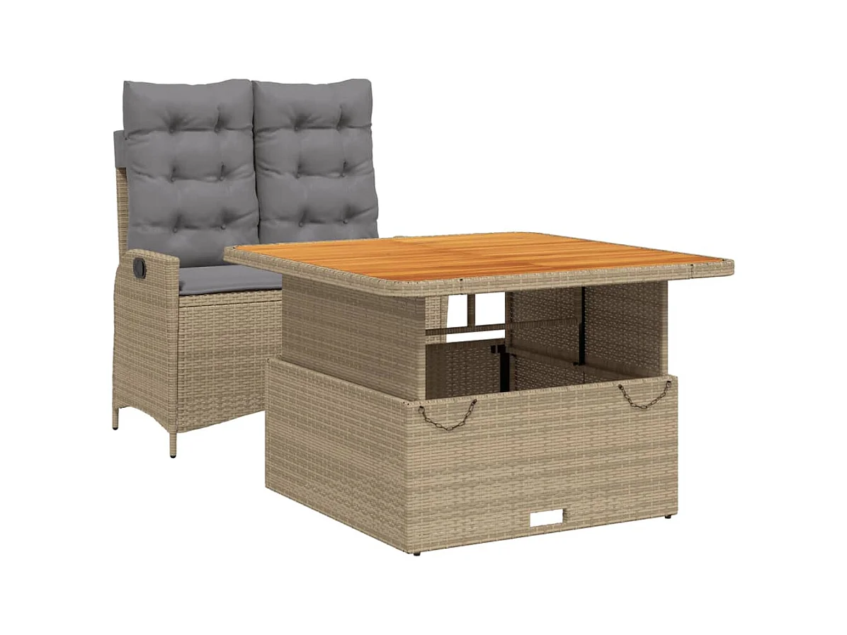 Arde  Ensemble à manger de jardin et coussins 2 pcs beige poly rotin