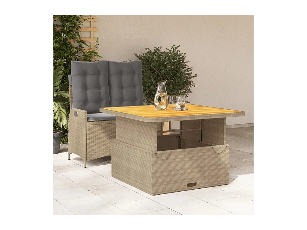 Arde  Ensemble à manger de jardin et coussins 2 pcs beige poly rotin
