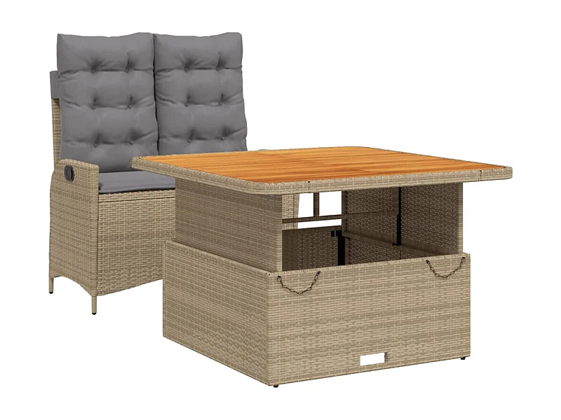 Arde  Ensemble à manger de jardin et coussins 2 pcs beige poly rotin