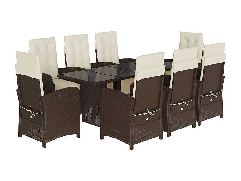 Thomian  Set comedor para jardín 9 pzas y cojines ratán sintético marrón