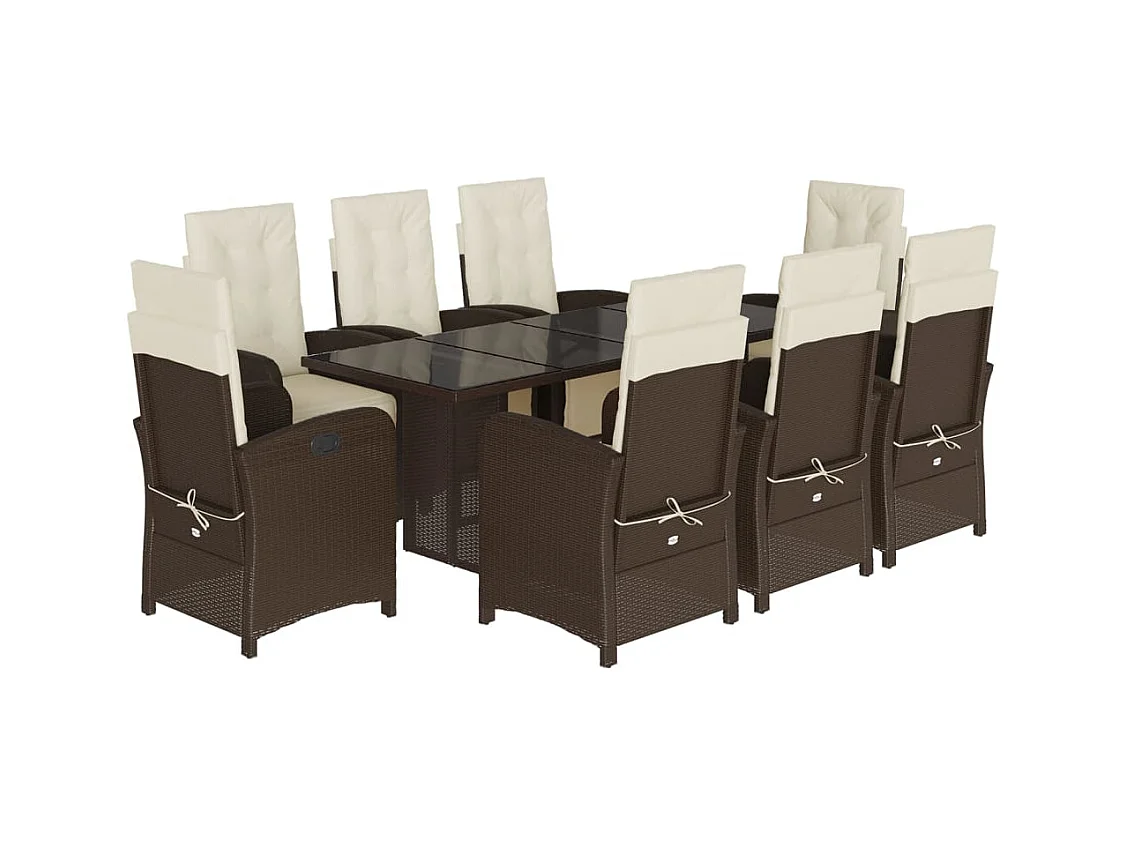 Thomian  Ensemble à manger de jardin et coussins 9 pcs marron poly rotin