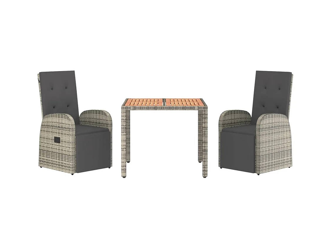 Marie-Fleur  Ensemble à manger de jardin 3 pcs coussins gris résine tressée