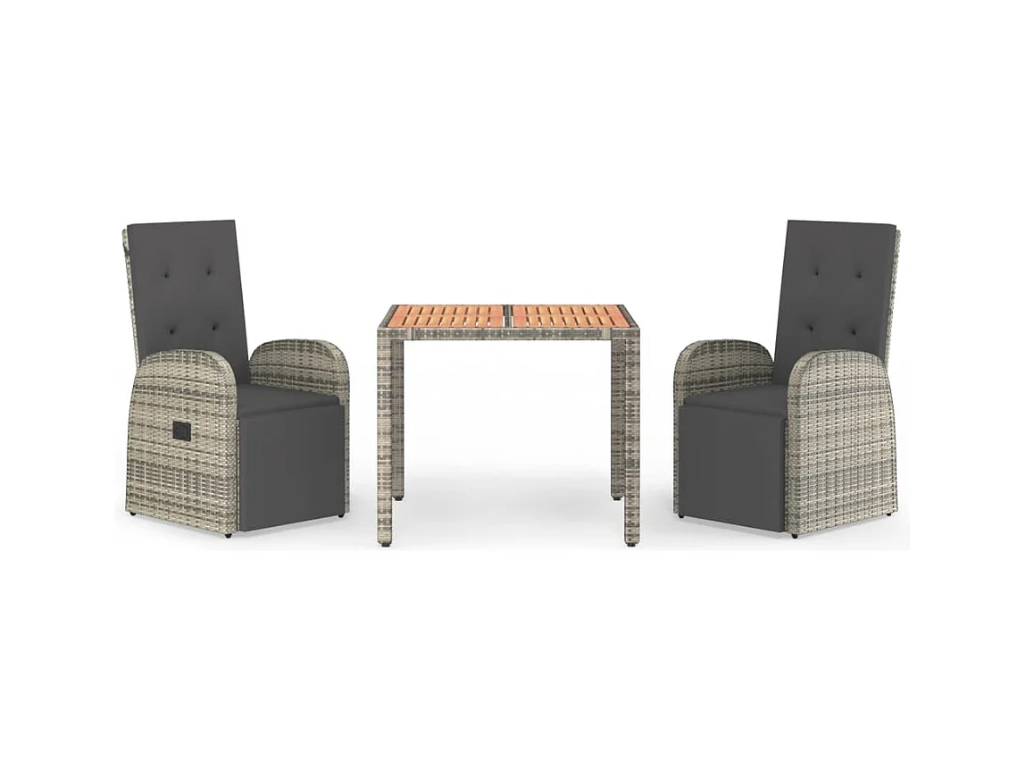 Marie-Fleur  3-delige Tuinset met kussens poly rattan grijs
