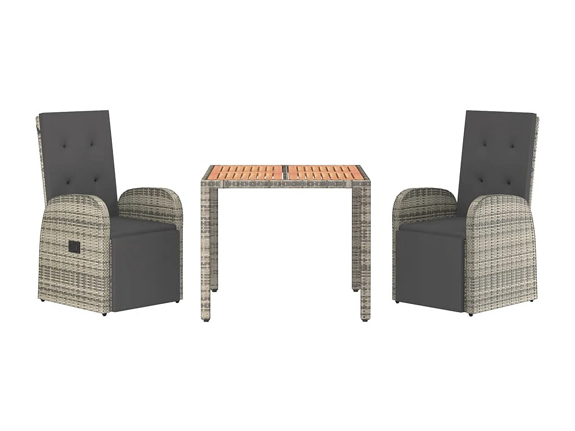 Marie-Fleur  Ensemble à manger de jardin 3 pcs coussins gris résine tressée