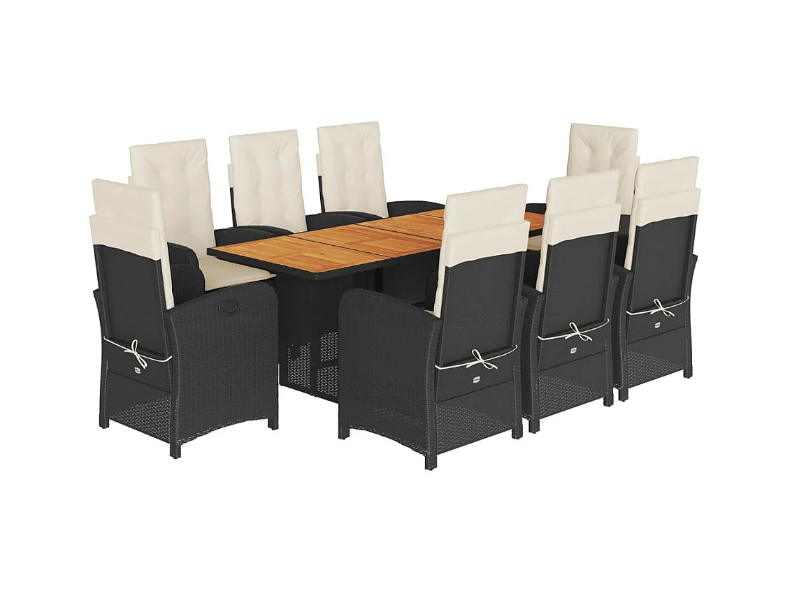Nayo  Set de comedor de jardín 9 pzas y cojines ratán sintético negro