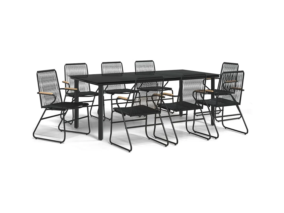 Claudine  Juego de comedor de jardín 9 piezas ratán PVC negro
